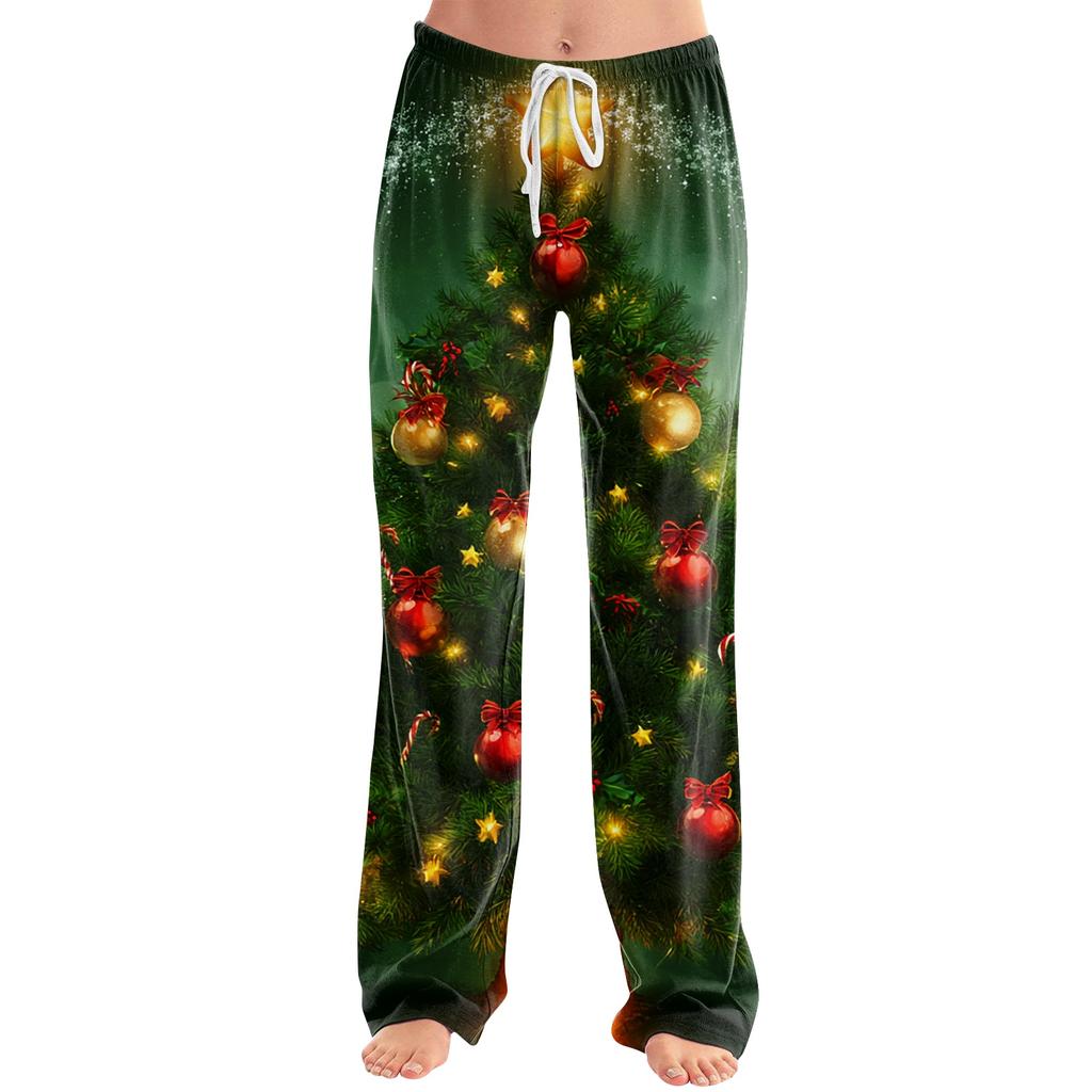 Women's Casual Christmas Printed Pajama Pants Loose Fit Sleepwear for Home