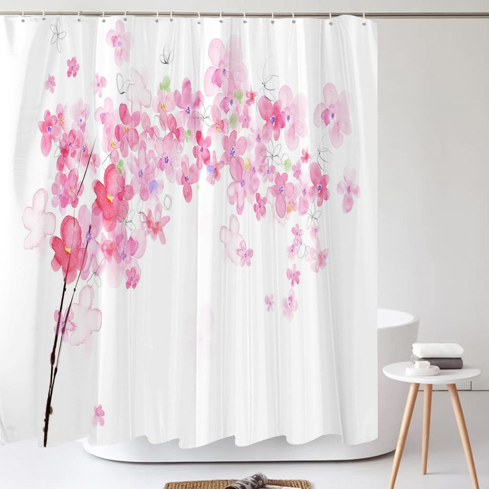 Colorful Beautiful Fresh Flowers Shower Curtain Bathroom Waterproof Polyester Butterfly 3D Print Curtains for Bathroom Shower