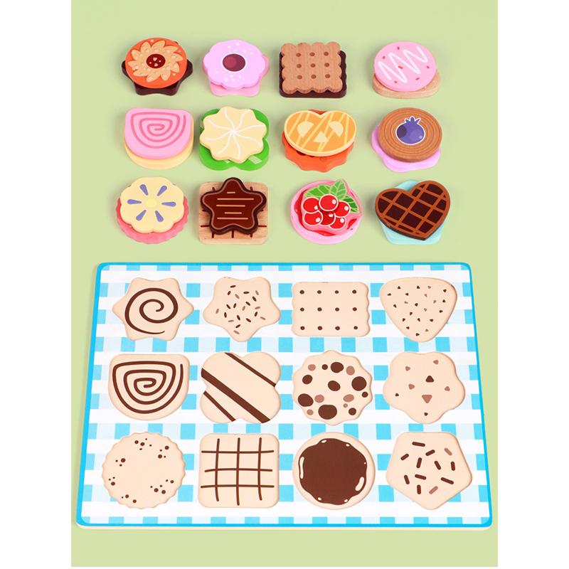 Wooden Dessert Puzzle Toy Set - Colorful Cookie And Pastry Matching Toy Toddler Shape Recognition And Fine Motor Skills
