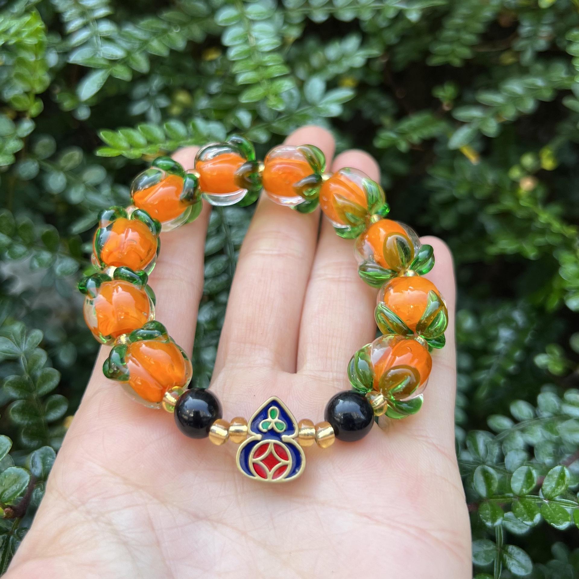 Ruyi Original Design Persimmon Glass Bracelet – Luck-Bringing Chinese Forest Style Ornament