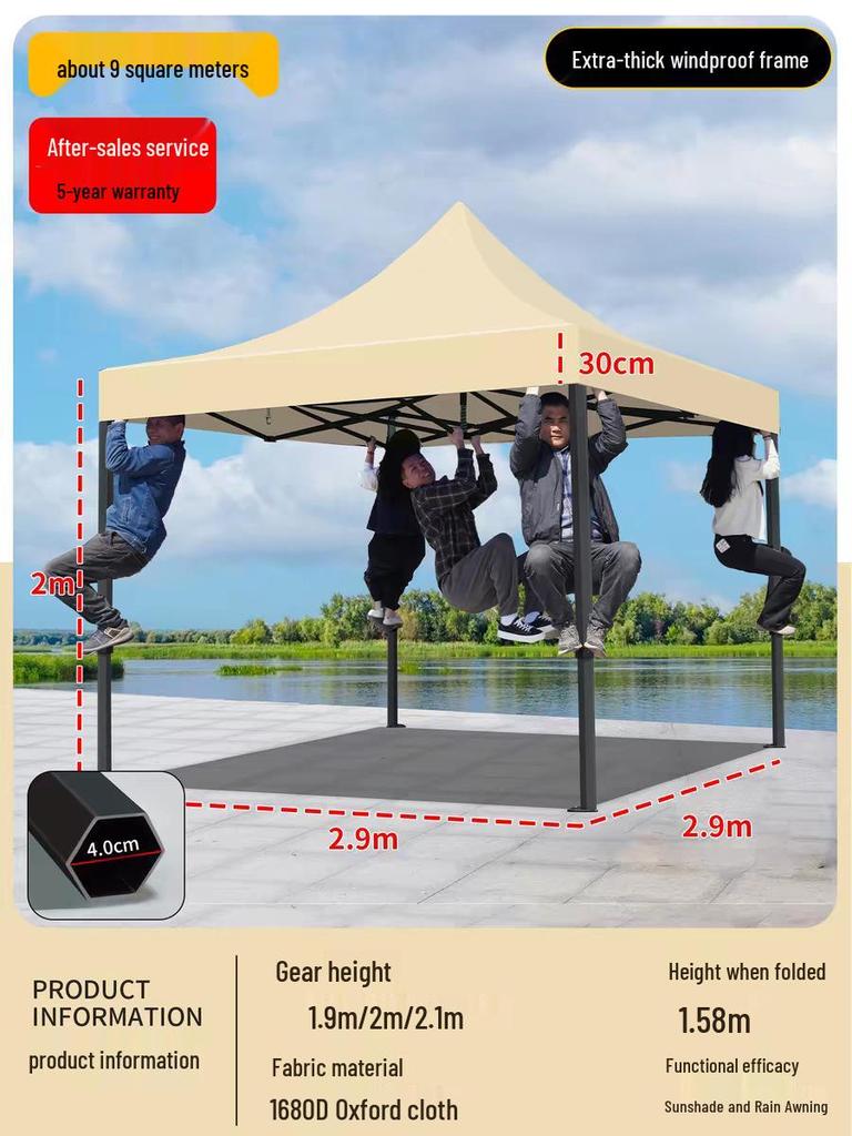 Retractable Outdoor Sunshade Canopy: Four-Legged, Rainproof, Foldable Tent for Market Stalls