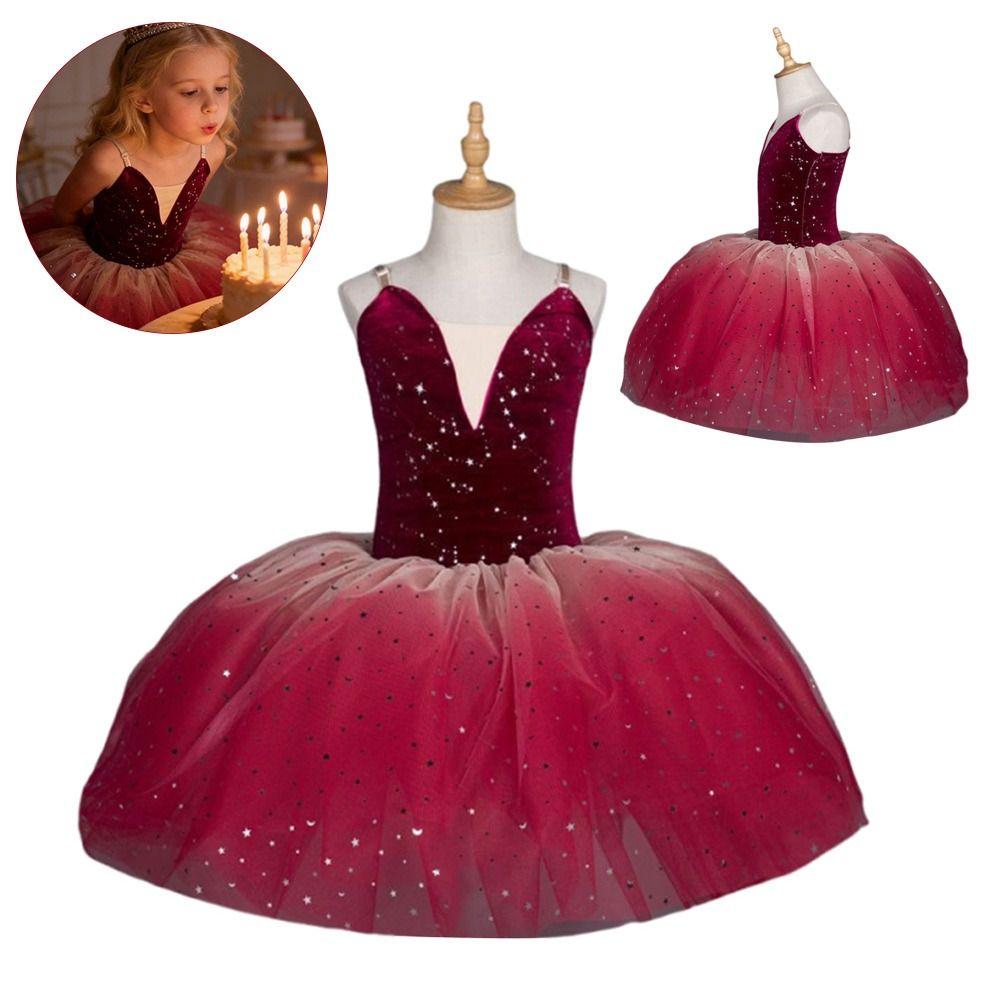 Blingbing Red Ballet Tutu Adjustable Straps Performance Clothes Fashion Princess Dress  Kids Girls