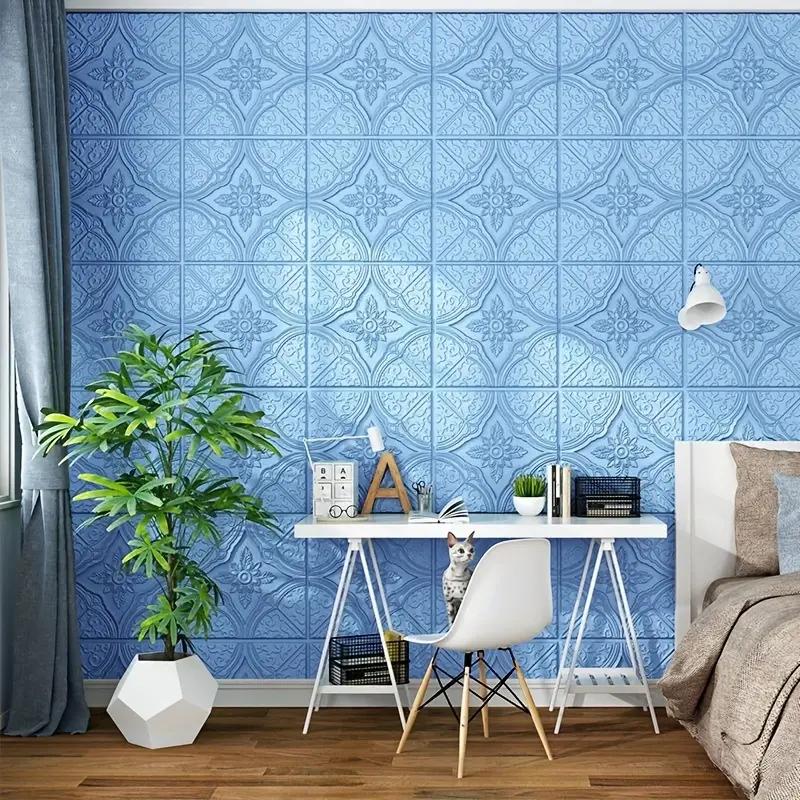 3D waterproof self-adhesive wall sticker 35*35cm three-dimensional ceiling roof kitchen decoration foam wallpaper