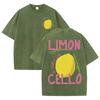 Lemon Cello Frische Frucht Rosa Schrift Washed T-Shirt Damen Y2K Sommer T-Shirts Übergroße Baumwoll-Tops Locker Weich Kurzarm