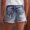 Women's European & American Ripped Embroidered Denim Shorts - Elastic Slim-Fit, Versatile Jeans