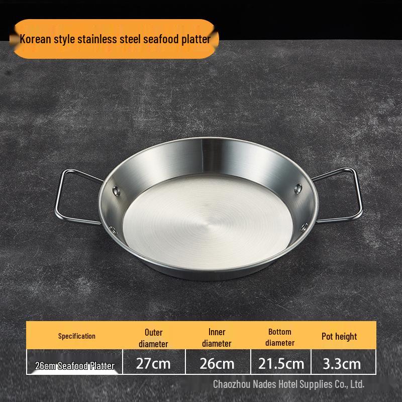 Gold Thickened Stainless Steel Seafood Plate with Handles - Korean Style for Crawfish, Fries, Fried Chicken, and Rice.