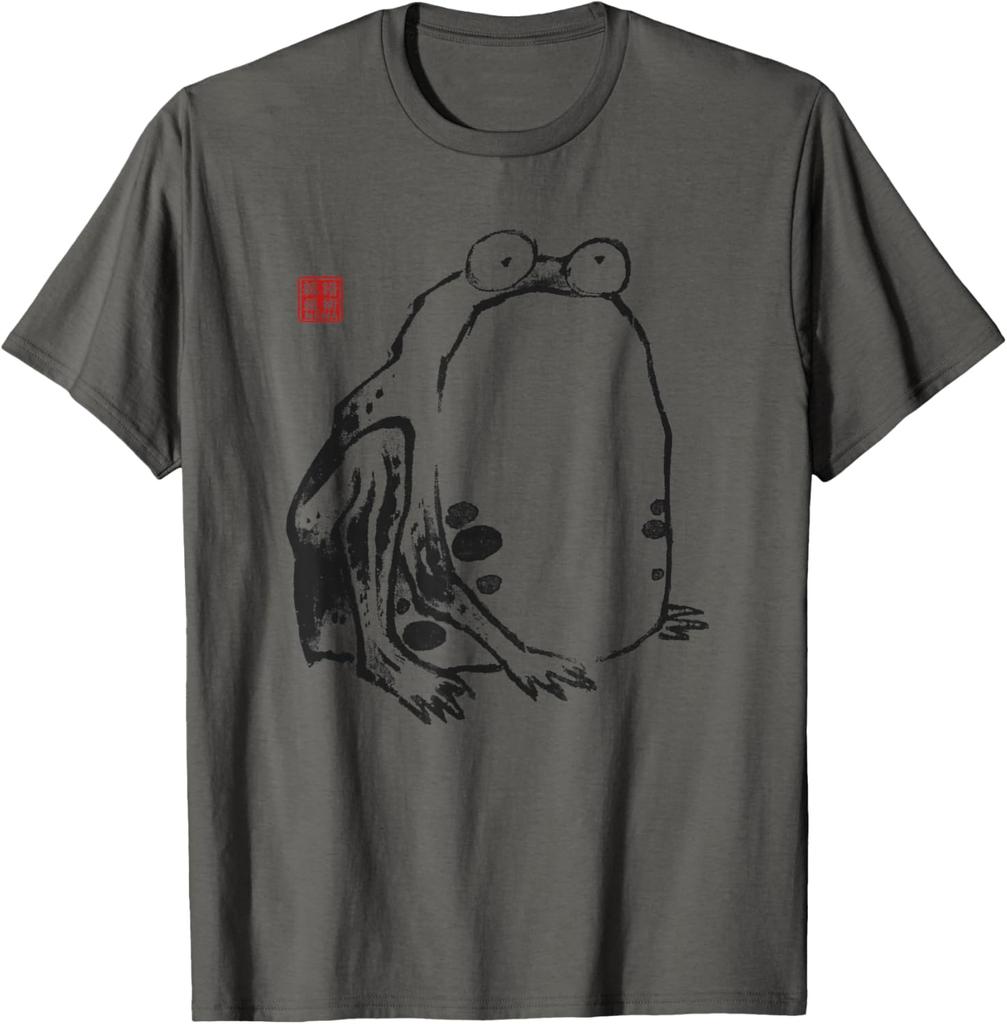 Japanese Frog Art Sumie Ink Painting Graphic Tee Casual Crewneck TShirt for Men