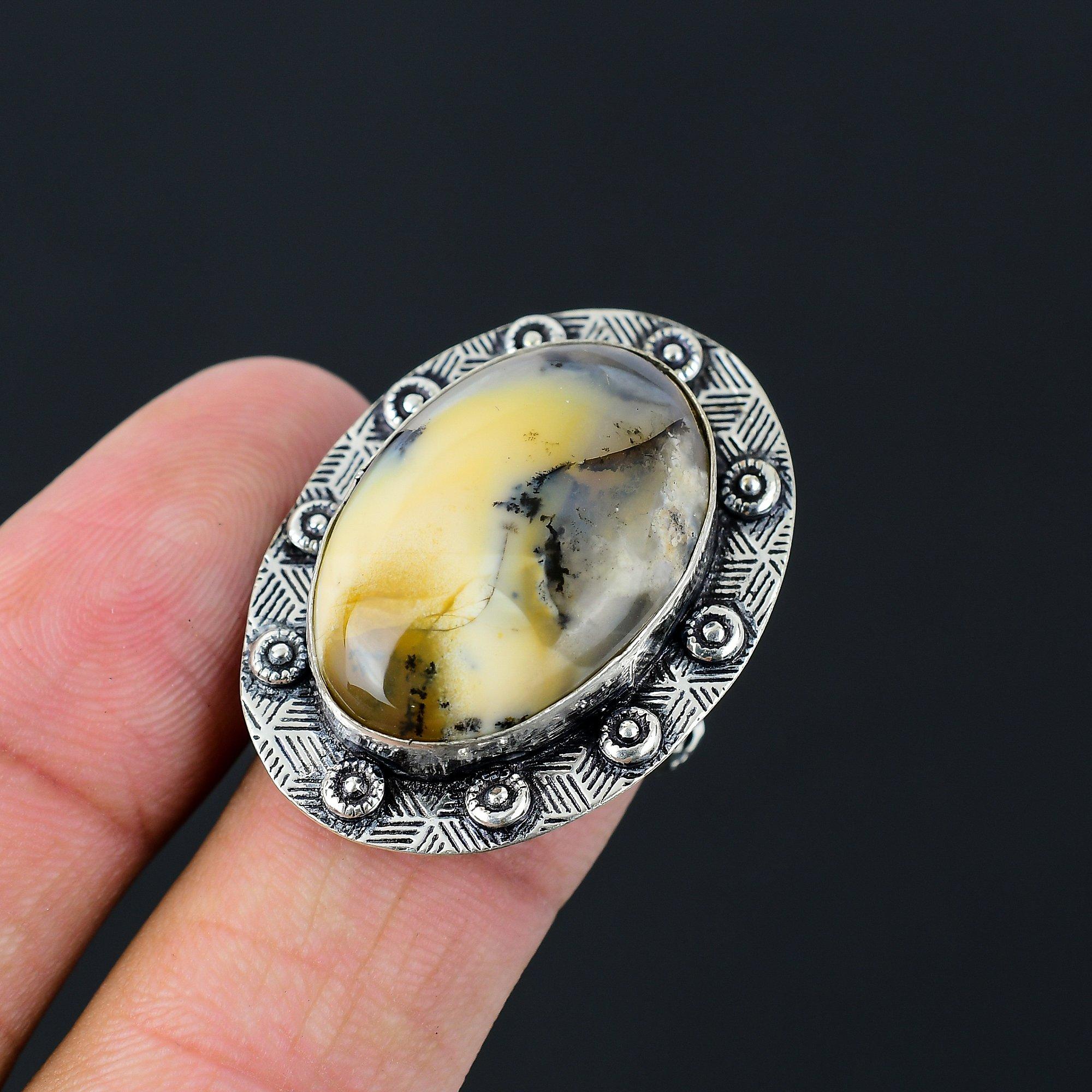 

Honey Dendrite Opal Gemstone Anniversary Elegant Ring Jewelry 925 Silver US 8.5 8.5