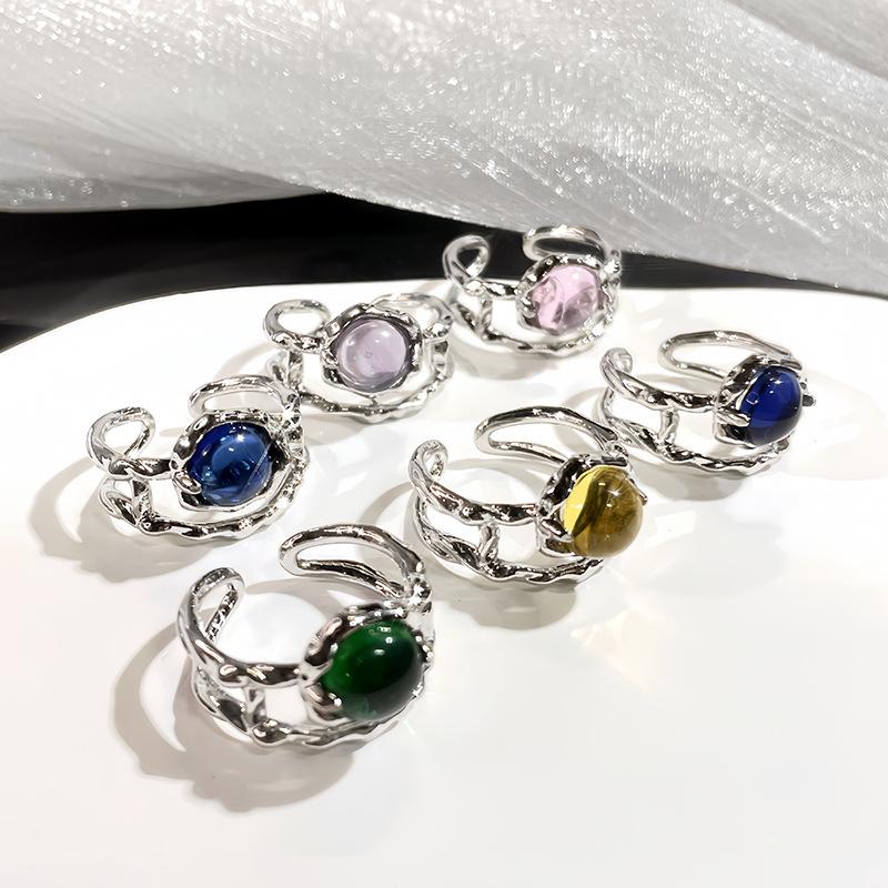 Vintage Moonstone Open Ring, Women'S Light Luxury Niche Design Sense, Advanced Sense Ring, Cold Wind Index Finger Ring