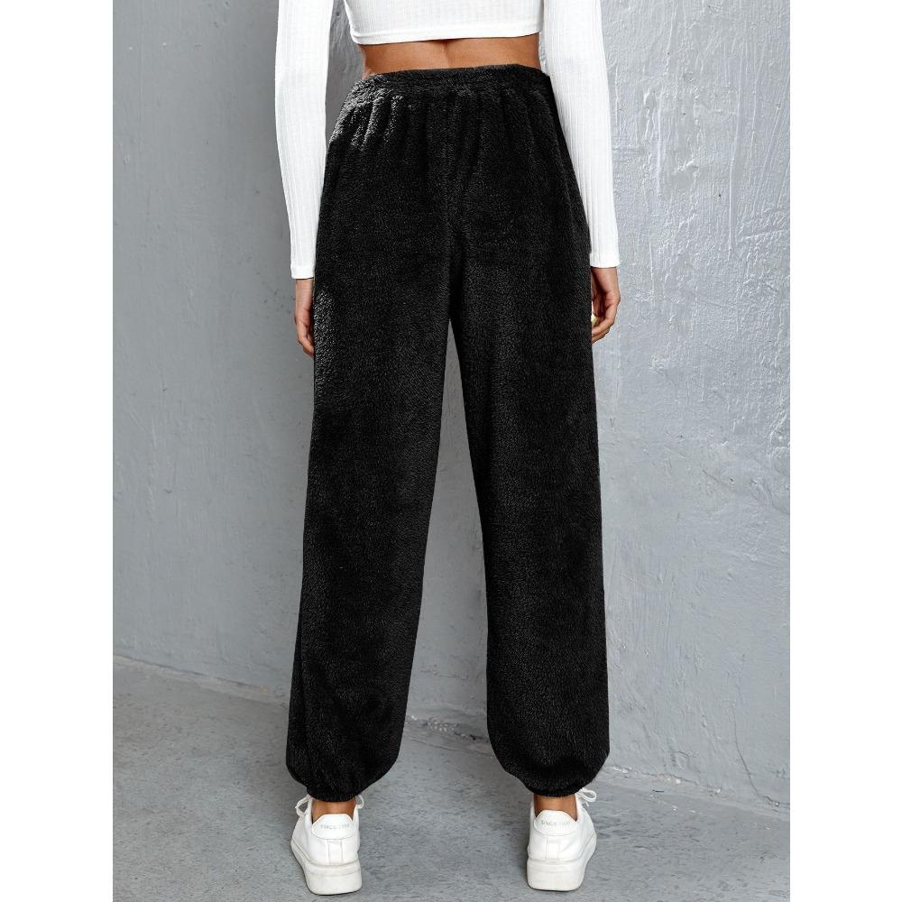 Podzimní a zimní jednobarevné módní plyšové ležérní kalhoty volného střihu, hřejivé domácí kalhoty ze sametu