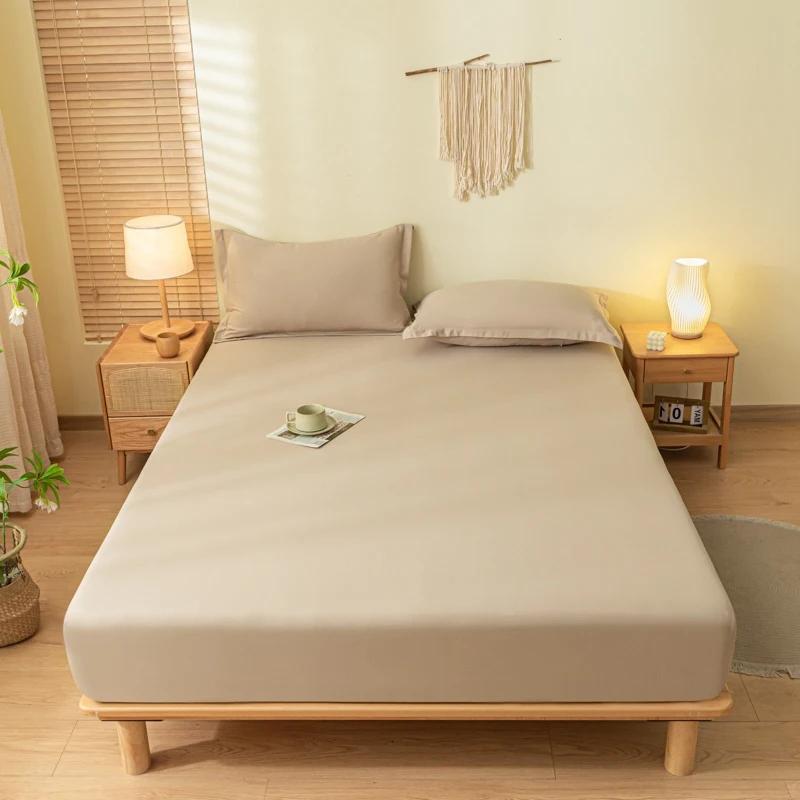 Solid Color Brushed Fitted Bed Sheet Set with 2 Pillowcases Soft Comfortable Non Slip Mattress Protector Cover for Single Double