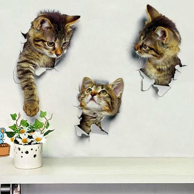 3d Three-dimensional Kitten Broken Wall Decoration Bathroom Toilet Cover Toilet Sticker Notebook Sticker Wall Sticker