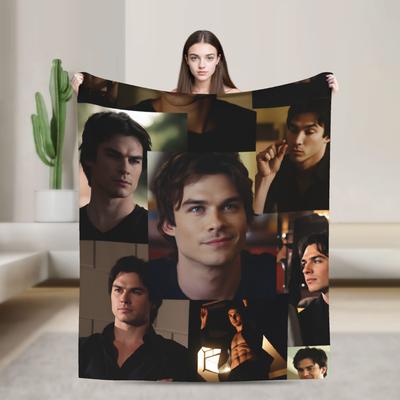 Damon Salvatore The Vampire Diaries Plüschdecke Studenten Flanell Überwurfdecke für Couch Sessel Sofa Tagesdecke Geschenkidee