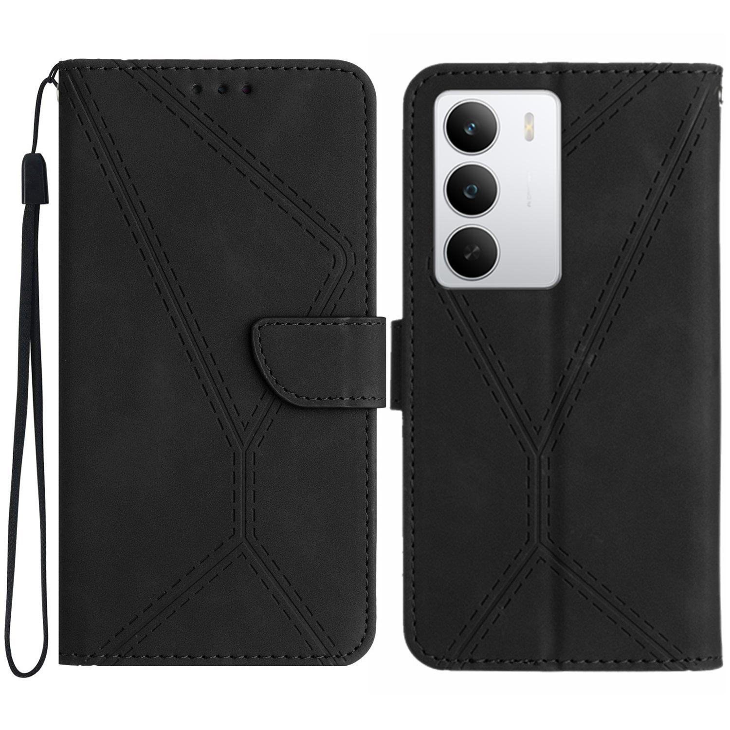

For Realme C71 4G Case Skin Touch Lines Imprinted PU Leather Flip Phone Cover Black
