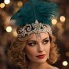 Nová Křišťálově Zdobená Pírková Čelenka s Třásněmi Nastavitelný Pásek do Vlasů Korálková Flapper Ženy