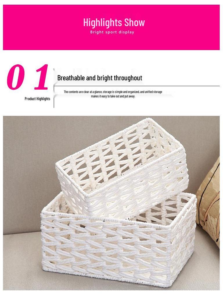 Paper Rope Woven Storage Rack: Desktop Basket for Books, Miscellaneous Items, Bread, and Kitchen Storage.