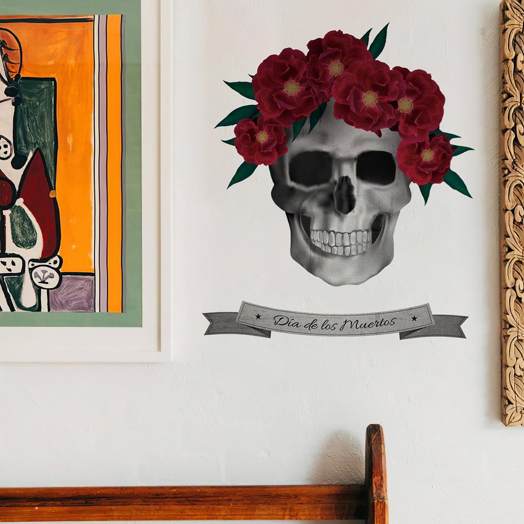 Halloween Skeleton Rose Home Wall Decal Chic Festival Floral Skull Wall Sticker Living Room Canvas Fabric Ffurniture Sticker