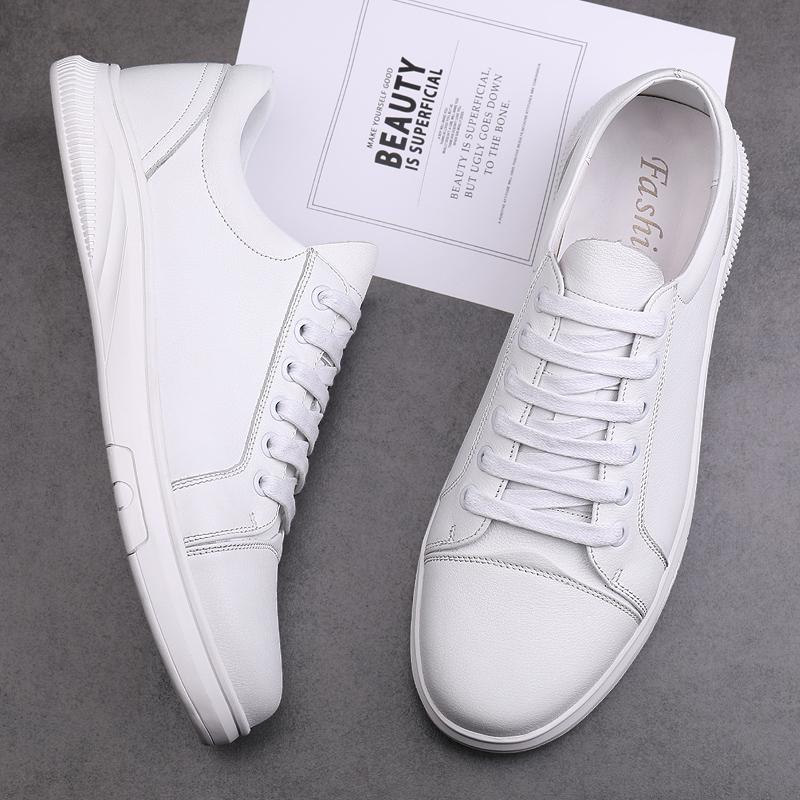 New High Quality White Fashion Men's Genuine Leather Sneakers Breathable Casual Flat Shoes Mens Luxury Shoes Designers Men Shoes