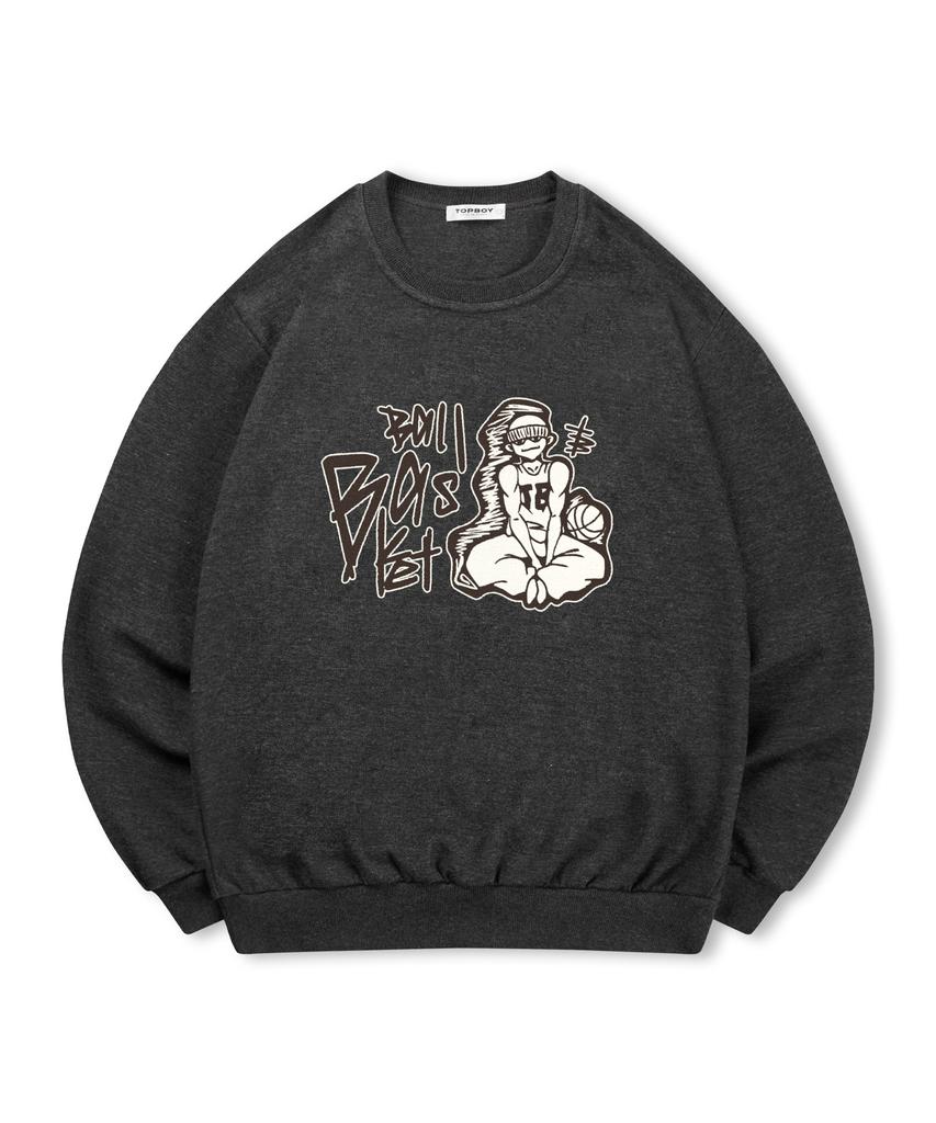 TOPBOY [Non-Fleece Or Fleece] Basketball Print Sweatshirt (Type A)