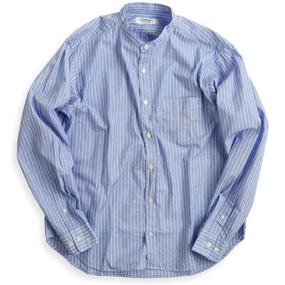 Quintet VINTAGE EL Band Collar Striped Stand Long Made In Size Men's Shirt, Collar, Sleeve, Japan, L, Navy, 11-70192 (Size 3-2)