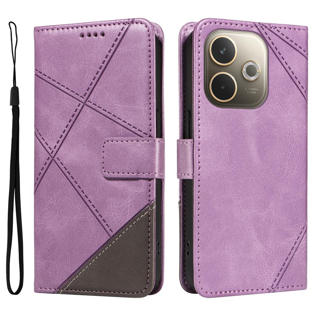 For Oppo A5 Energy 5G (China)/Oppo A5 Pro 4G (Global) Leather Case Geometric Line Design Wallet Phone Cover with Wrist Strap