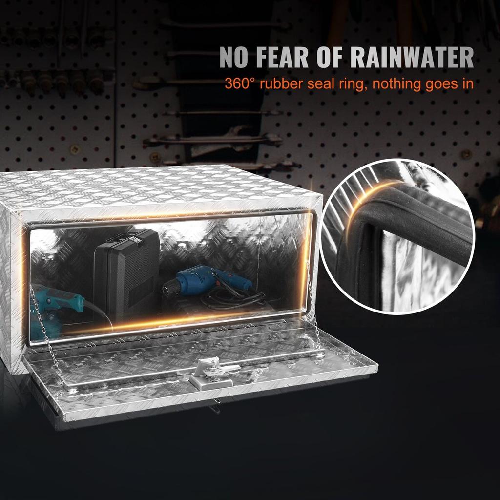 Underbody Truck Box, 36"×24"×24" Pickup Storage Box, Heavy Duty Aluminum Diamond Plate Tool Box with Lock and Keys, Waterproof Trailer Storage Box