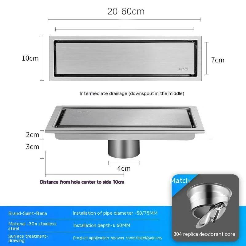 OK Invisible Floor Drain Hidden Extended Floor Drain Anti-Odor Shower Drain Bathroom Accessories Drainer 10x20cm