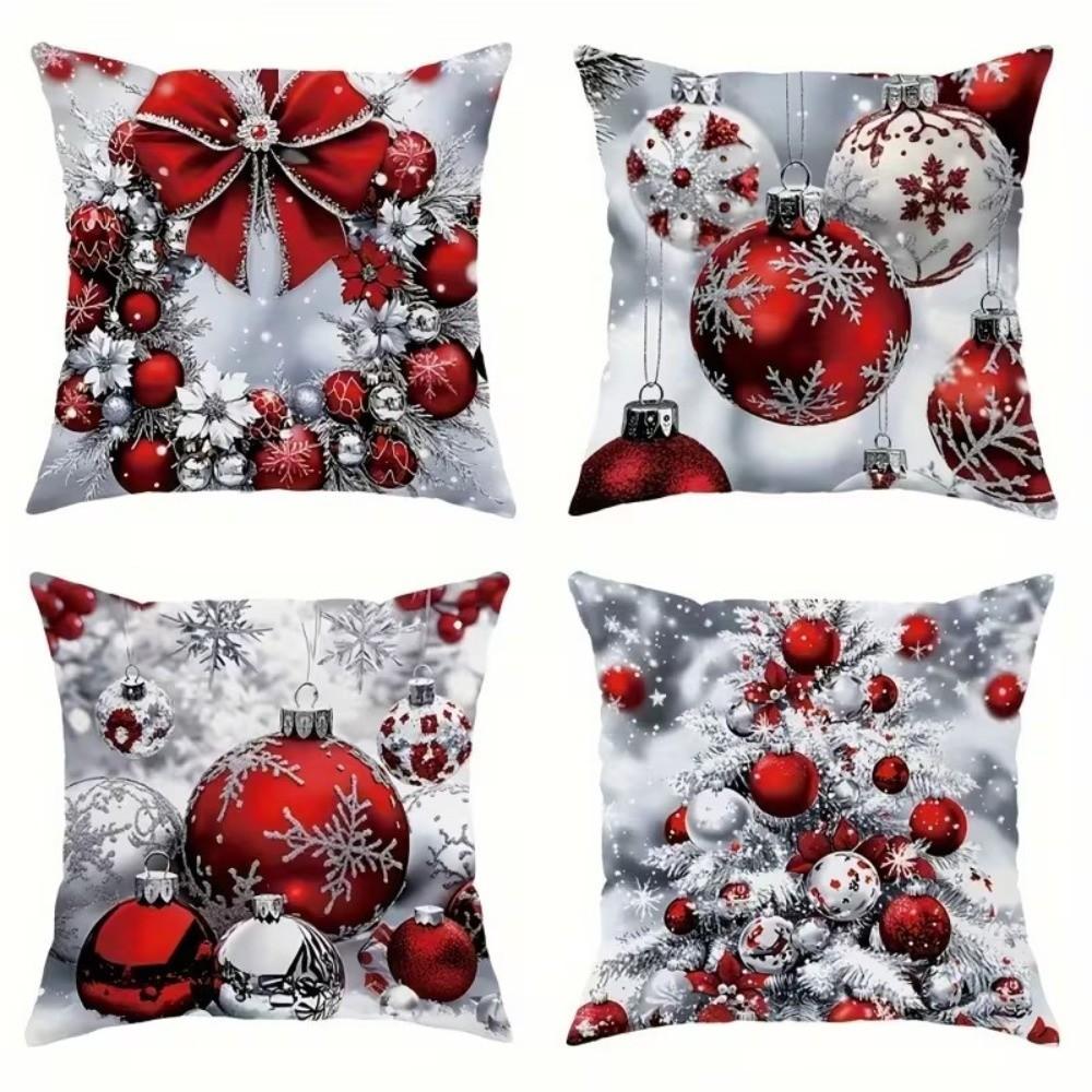4PCS Tree Snowflake Christmas Pillow Covers Reindeer Xmas Pillowslip Bed Decoration