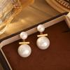 Niche Commuting Versatile Pearl Earrings: Front and Back Fashionable Studs, Copper Plated with Real Gold.