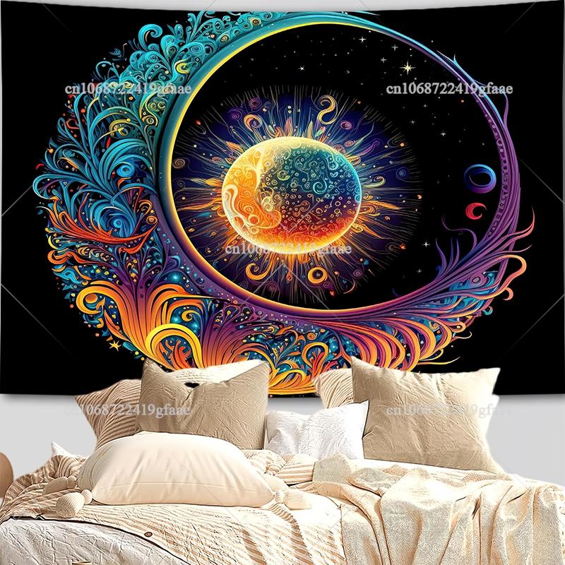 Mandala Sun And Moon Wall Tapestry Starry Florals Tapestries Flowers Landscape Tapestrys Room Decor Aesthetic Background Cloths