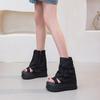 Fashion 10CM Fashion Canvas Spring Summer Platform Wedge Flats Sandal Women Autumn British Motorcycle Fashion ZIP Ankle Boots Shoes