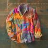 Retro-style Colour-block Print Men’s Long-sleeved Button-down Shirt
