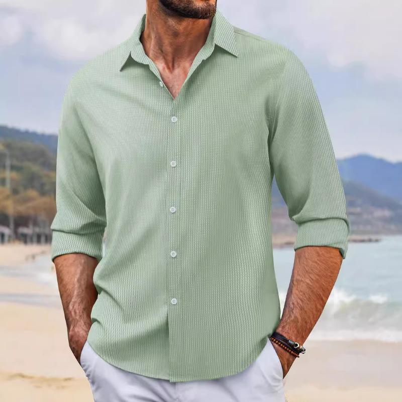 Spring and Fall Single-breasted Men's Long-sleeved Shirt with Lapel