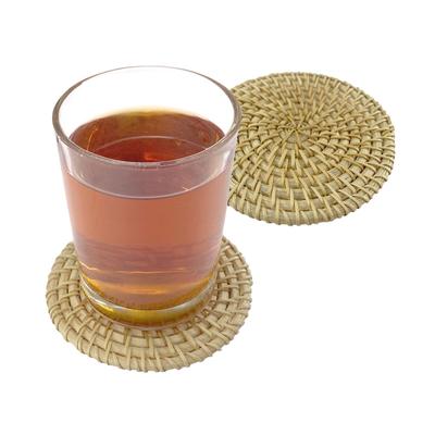 LANGYU Handwoven Rattan Coasters, Heat-Resistant, Natural Material, Round, Washable, Stylish, 10cm Diameter, Heat-Insulating, Non-Slip, Handwoven,