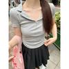 Spice Girl Slim and Thin Waist Polo Collar Exposed Collarbone T-shirt Pure Lust Sexy Versatile Fashion Niche Top Ins