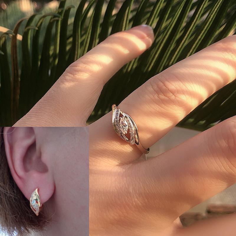 Roségoldene Hängeohrringe Ringe Sets für Damen Mode Natürliche Zirkon Ohrringe für Damen Vintage Schmuckset