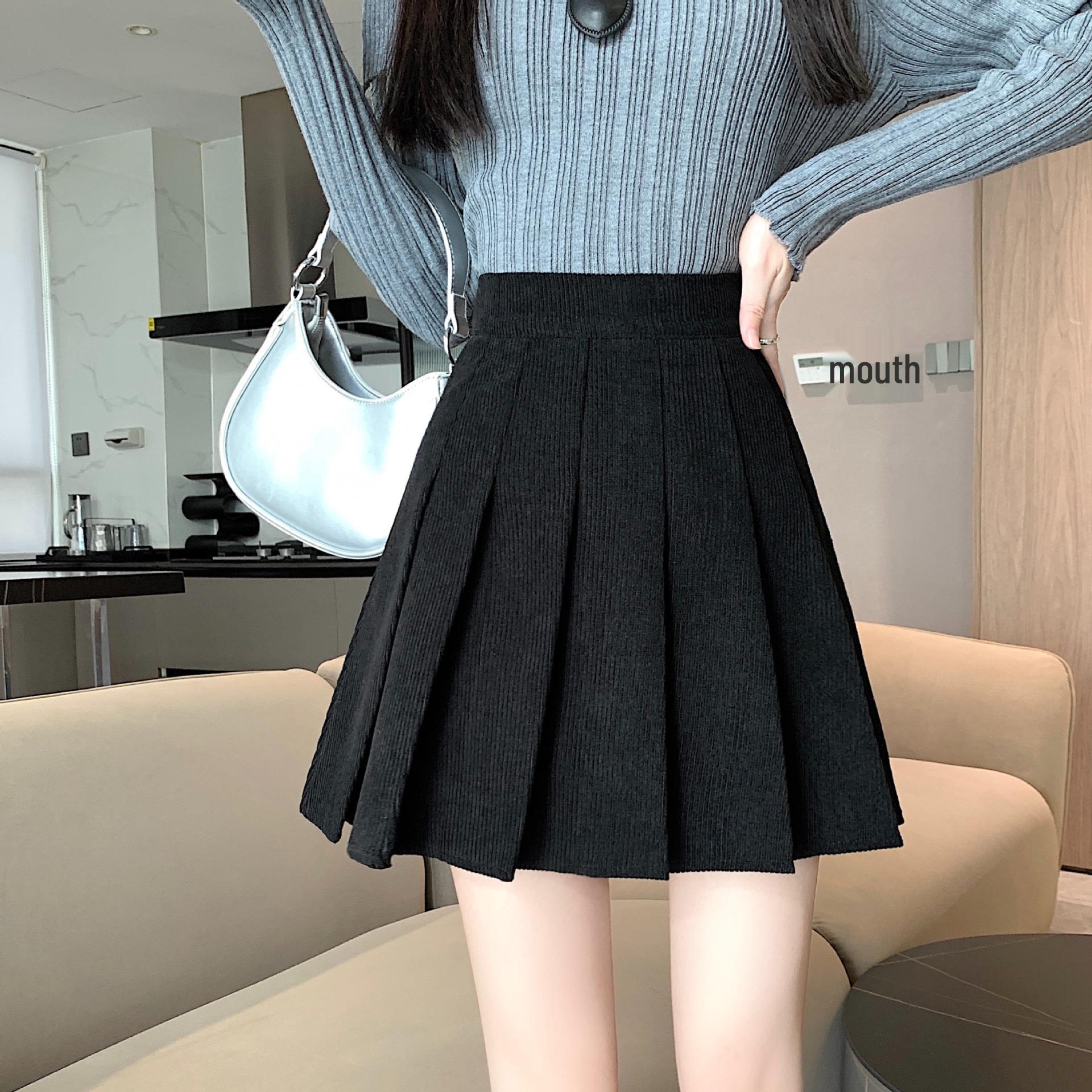 Plus Size Women s High-Waisted Corduroy A-Line Pleated Skirt for Autumn/Winter S
