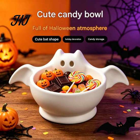 Unique Holiday Gift for Friends Halloween Candy Bowl, Bat Shape Ceramic Serving Dish, Cute Themed Store Window Display Tabletop Decoration Party