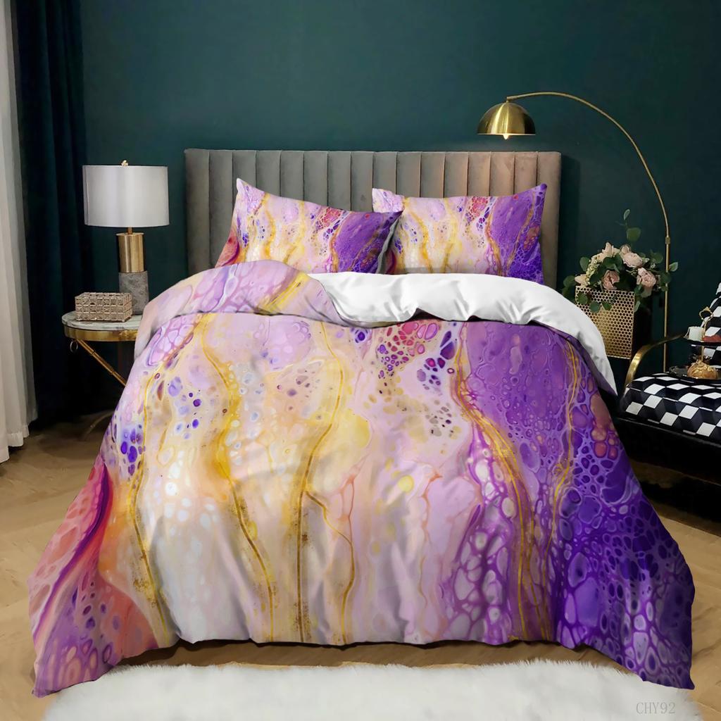 Colour Halo Dyeing Marble Duvet Cover Bedding Set Purple Blue Colourful Single Double Twin/Queen For Men Women Kids Gift