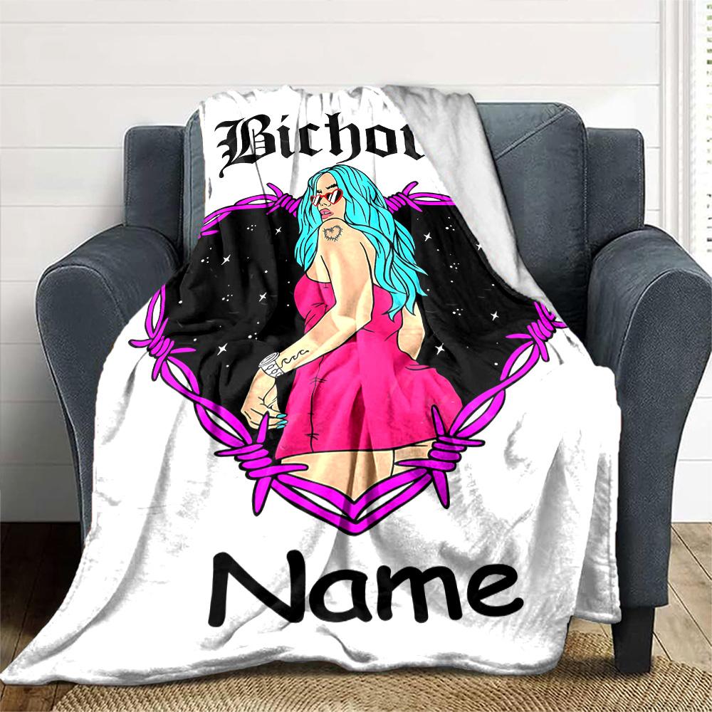 Customiz Name Personality singer Karol G Blanket Soft &Warm Sofa Office Bed Travel Lunch Break Blanket, Gift Suitable All Seasons