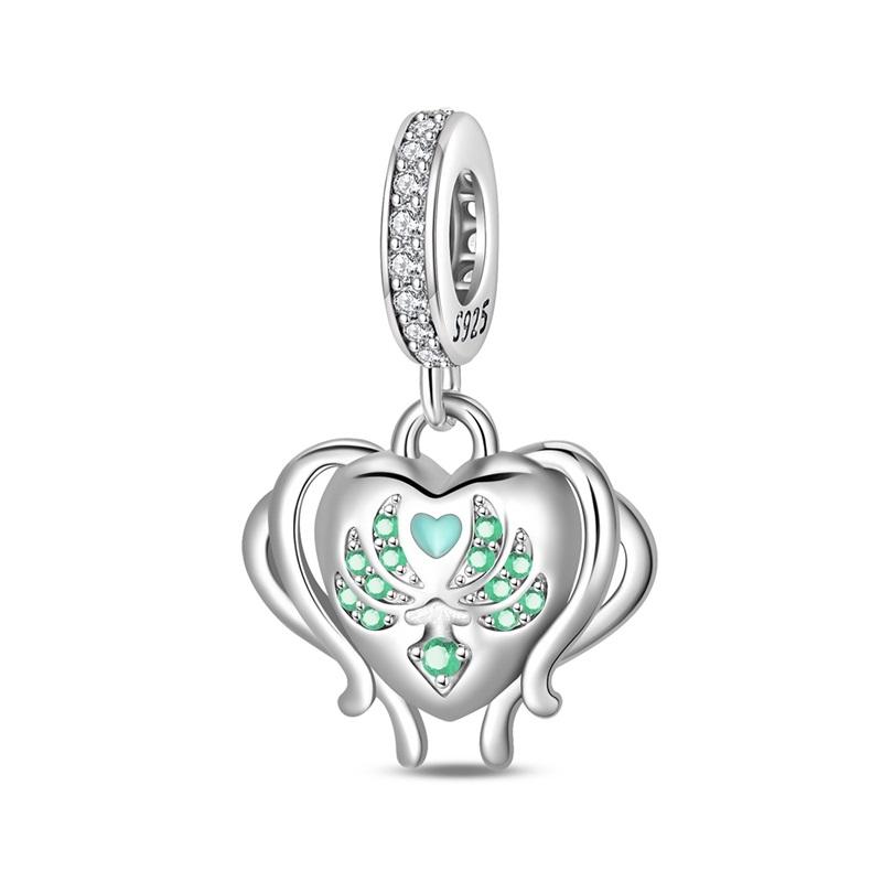 Green Series 925  Silver Dinosaur Bow Puppy Swallow Umbrella Four-Leaf Clover Charm Fit DIY Bracelet Necklace Party Gift