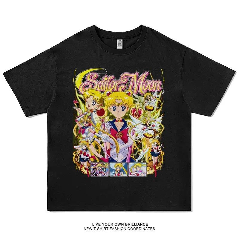 Stylish Black Cotton T-Shirt Featuring Sailor Moon Tsukino Usagi Anime Graphic with Classic Retro 90s Print T-Shirt 4XL