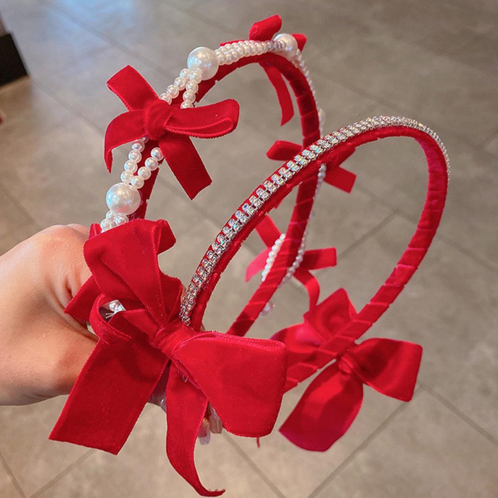 Vintage Red Headband Velvet Hair Band Headwear Girl Hair Hoop Christmas New Year Hair Accessories