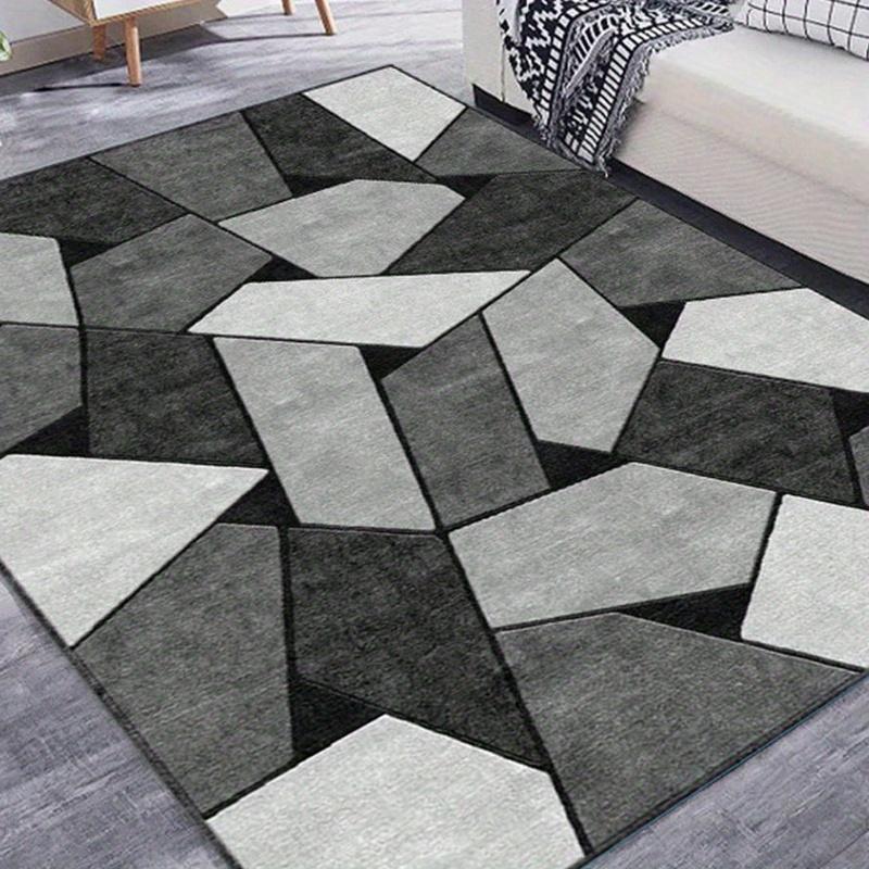 Modern Gray Geometric Non-Slip Area Mat, Durable Polyester, Absorbent, Ideal for Living Room and Bedroom Decor, Hand Wash Only
