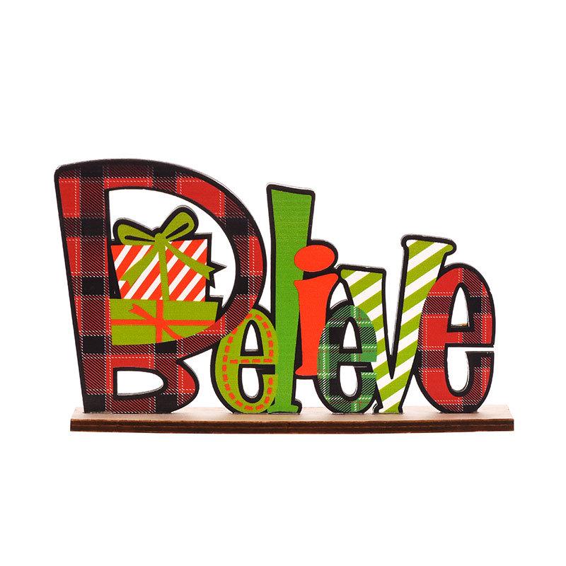 Christmas Festive DIY Wooden Colored Letters Faceless Santa Display Stand Ornament