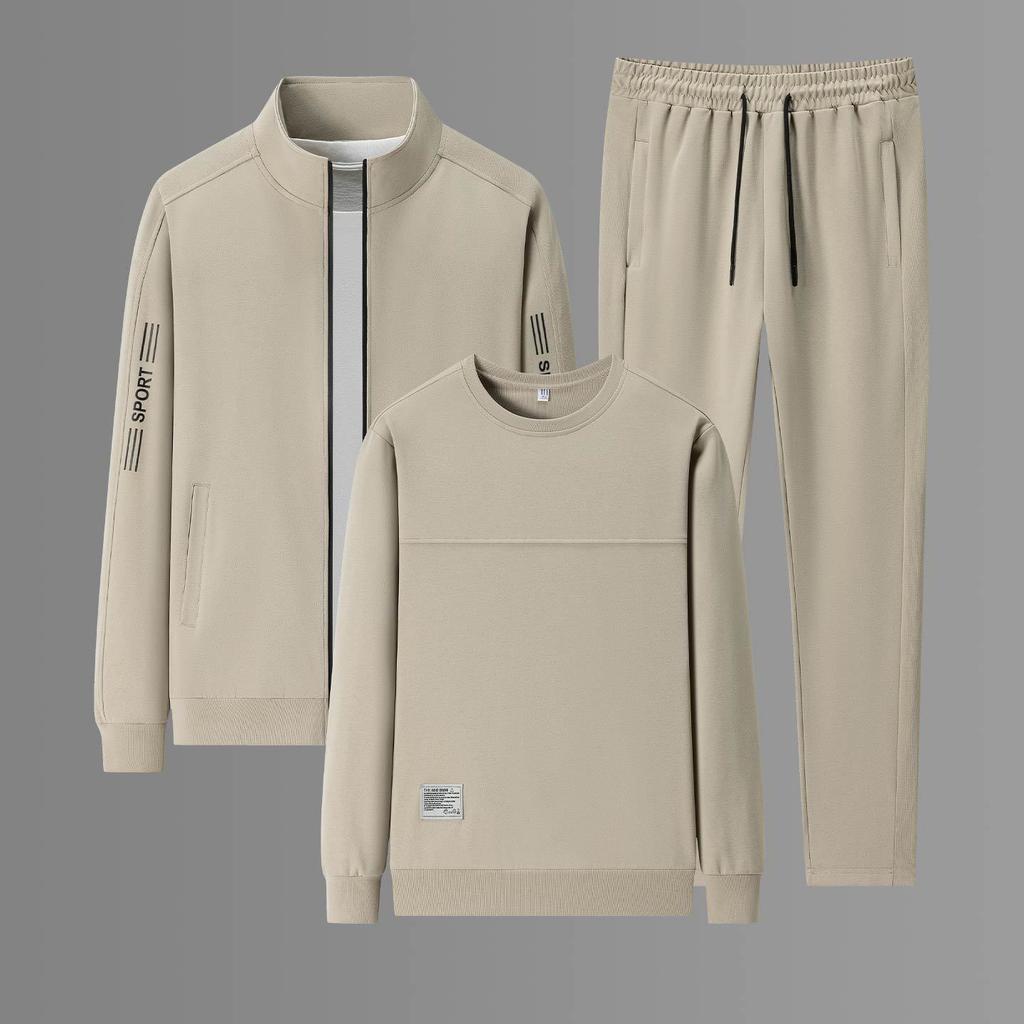 Big Size Three Piece Set Men's Thick Sports Pants Long Sleeved Sweatshirt Jacket Casual Suit Autumn and Winter Long Sleeved Velvet Suit