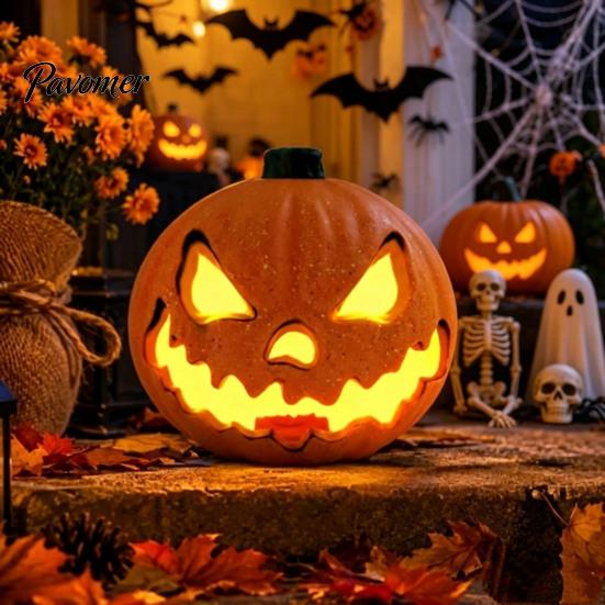 Long-lasting LED Pumpkin Halloween Evil Lantern, Large Light Up Jack O Lantern Decor with Integrated for Party Scene, Spooky Outdoor Indoor
