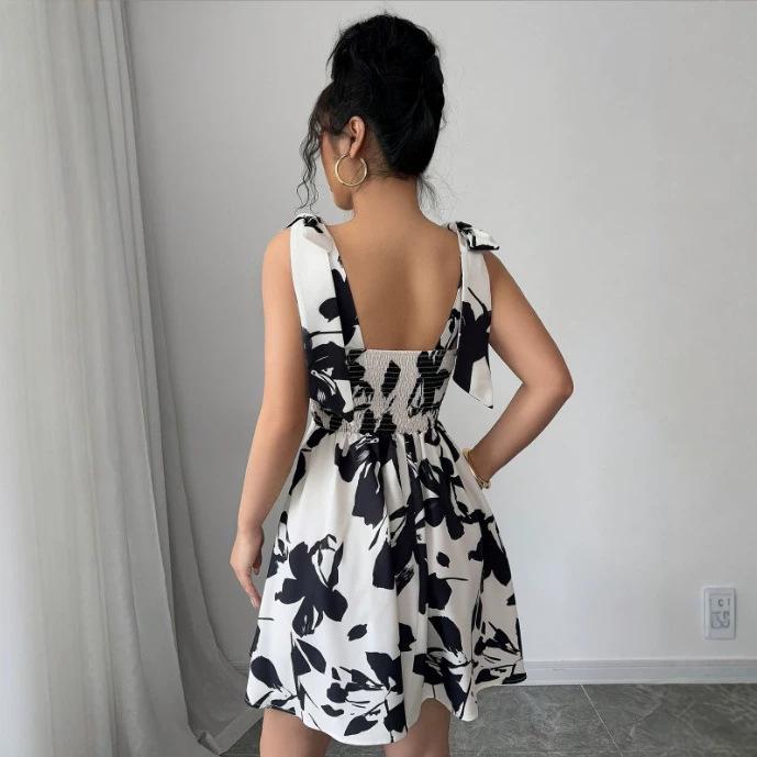 2026 European and American women's clothing explosive summer new French sleeveless printing temperament dress