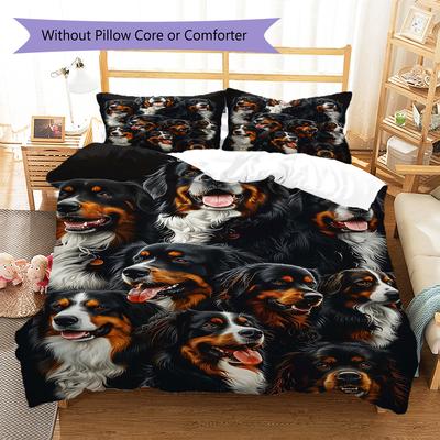 Bernese Dog Pattern Bedding Quilt Set Quilt Cover Pillowcase Home Decoration Gift (1 * Duvet Cover + 2 * Pillowcase, Without Core)