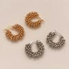 Silver Color Round Twisted Bead Hoop Earrings for Women Trendy Fashion Jewelry Light Luxury Accessories